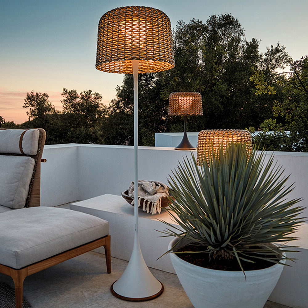 Ritta Waterproof Outdoor Floor Lamp, Rattan，Balcony/Terrace - Neutral Decor