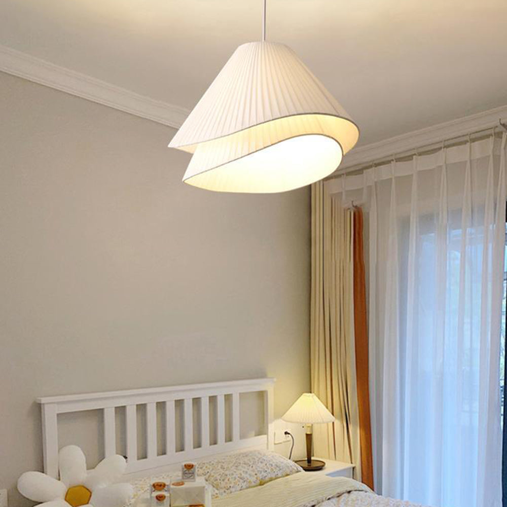 Ritta Minimalist Double Overlap Fabric LED Pendant Light, White - Neutral Decor