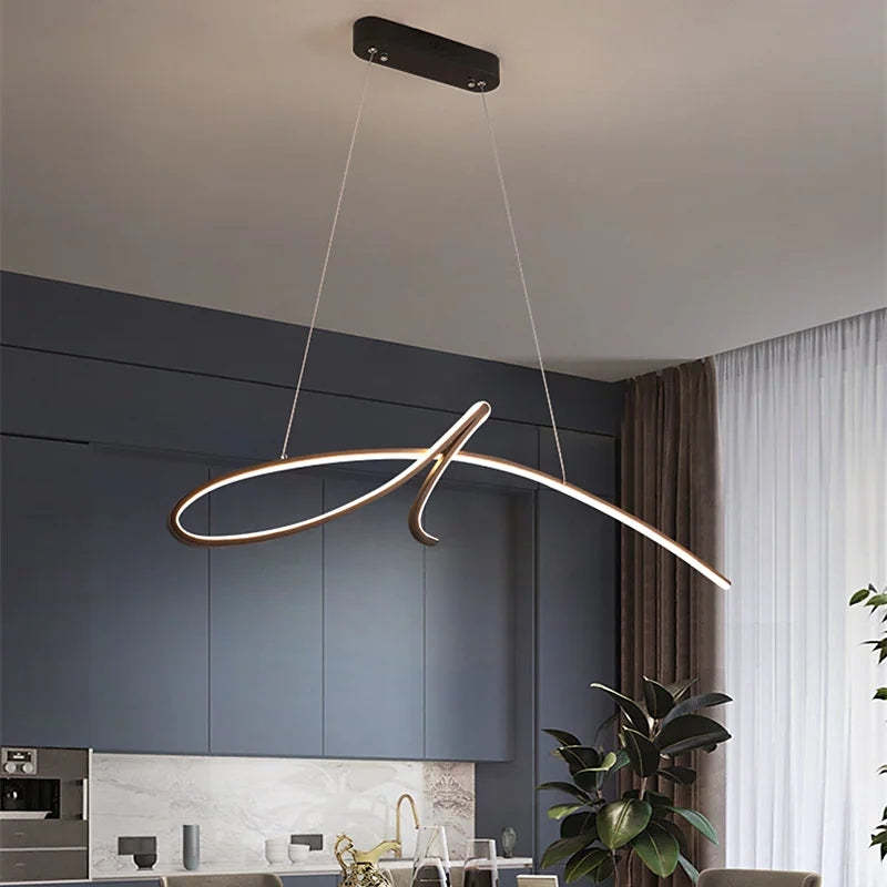 Arisha Pendant Light Irregular-curved Modern, Metal, Black/Gold, Restaurant - Neutral Decor