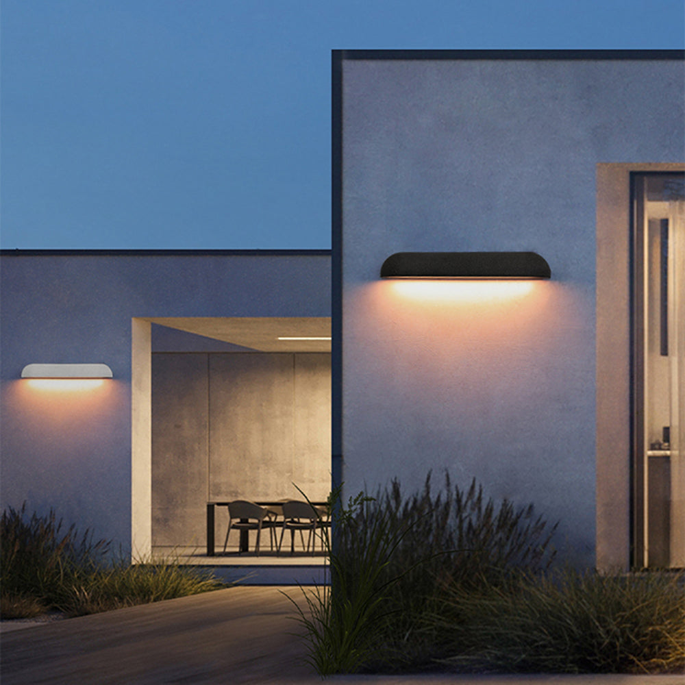 Ray Modern Minimalist Semi-elliptical Metal/Stone Outdoor Wall Lamp, Black/White - Neutral Decor