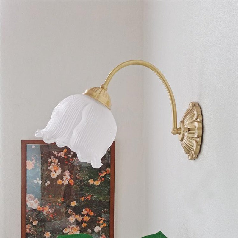 Arisha Retro LED Indoor Wall Lamp Gold Glass Flower-shaped Design Bedroom - Neutral Decor