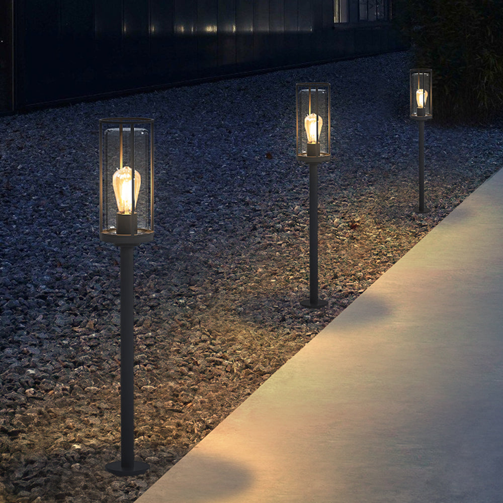 Ray Metal Cylindrical Lantern Shaped Solar Outdoor Path Light, Black - Neutral Decor