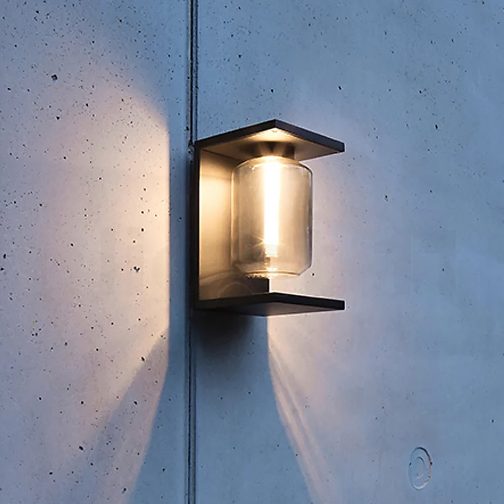 Ray Modern Rectangular Metal/Glass Lantern Solar Outdoor Waterproof Wall Lamp，Black/Grey - Neutral Decor