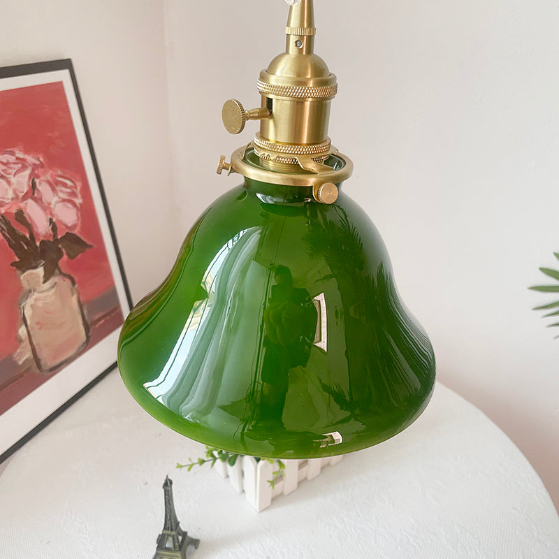 Valentina Rustic Vintage LED Pendant Light Green Copper Glass Dining Room - Neutral Decor