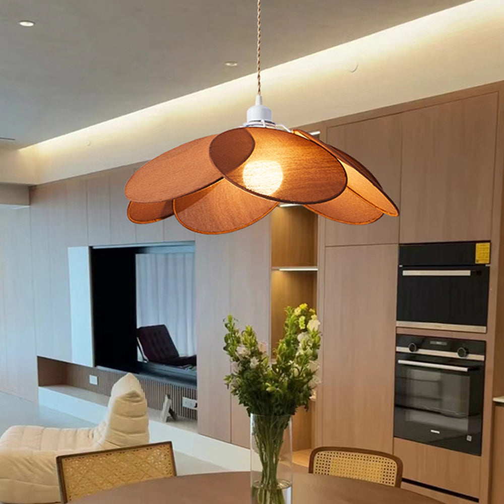 Ritta Minimalist Fabric Flower Pendant Light, Orange/Brown/Beige - Neutral Decor