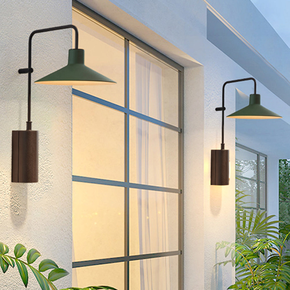 Ray Modern Minimalist Wide Cone Shape Metal Outdoor Waterproof Wall Lamp, Coffee/Green - Neutral Decor
