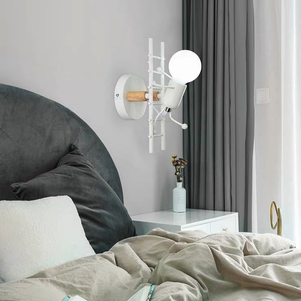 Arisha Industrial Man Metal/Wood Wall Light, Gray/White/Green - Neutral Decor