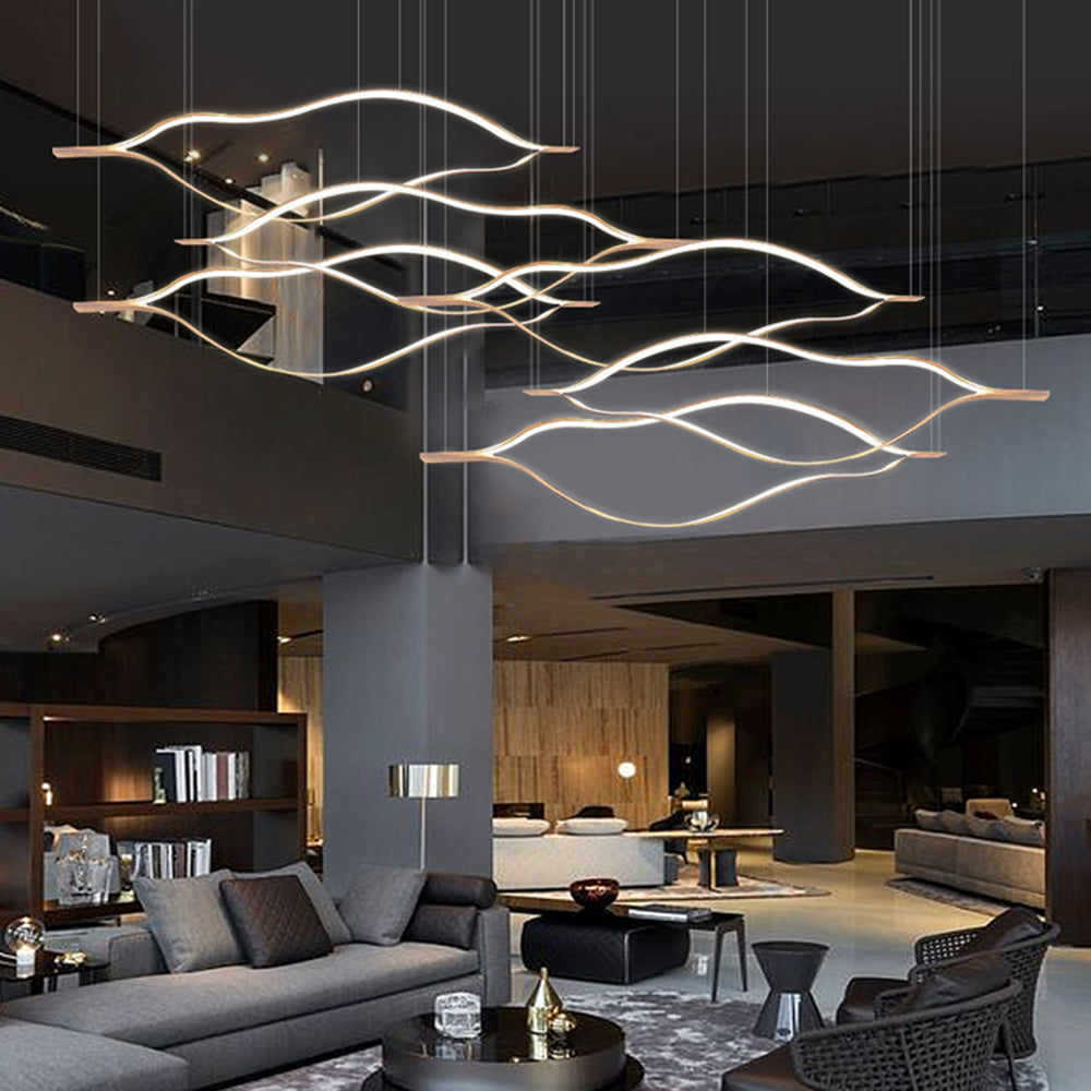 Arisha LED Linear Minimalist Wave Golden Leaf Shaped Pendant Light - Neutral Decor