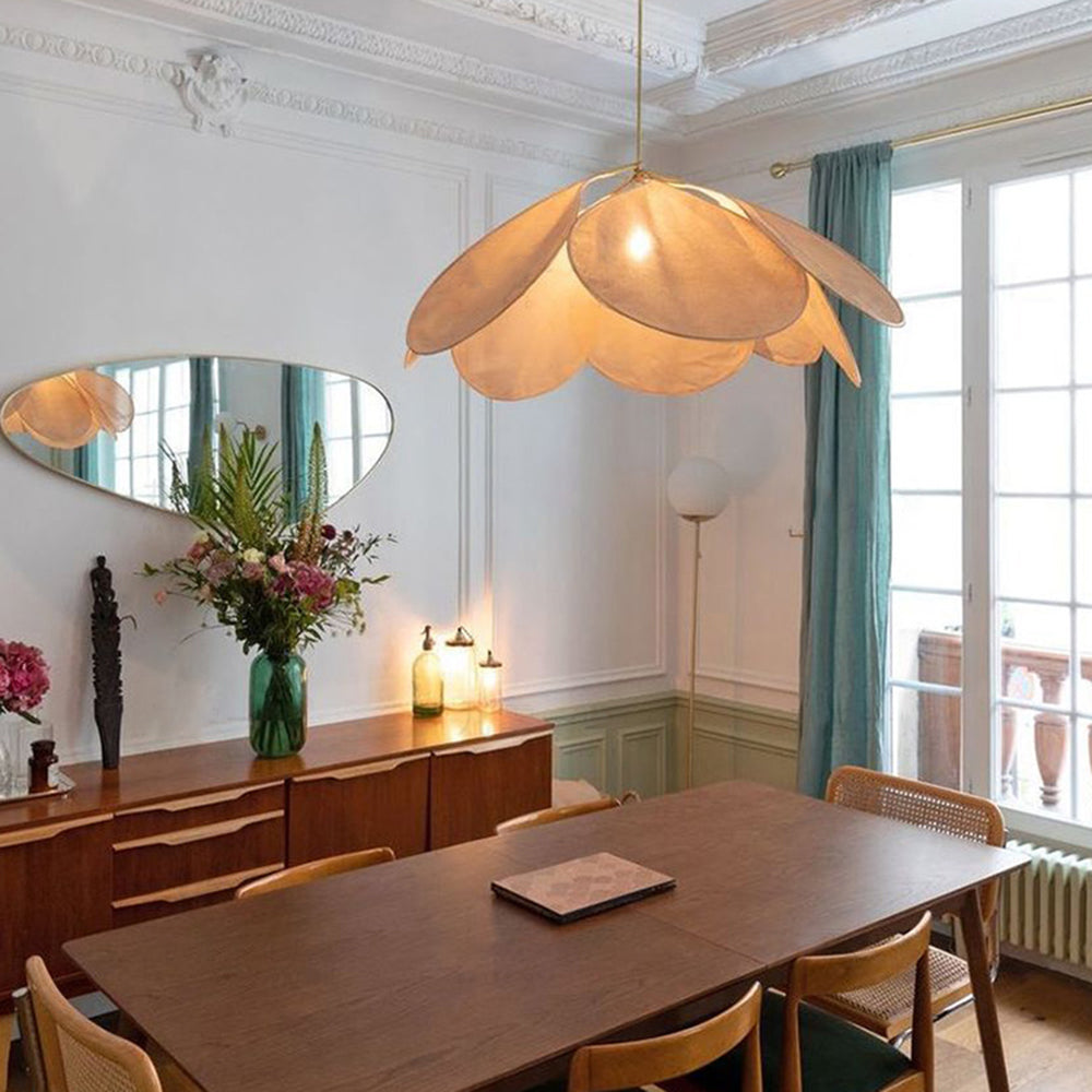 Ritta Pendant Light Vintage Rustic Wabi Sabi, Fabric, White/Brown - Neutral Decor