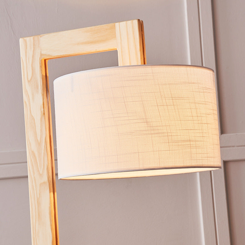 Ozawa Japanese Right Angle Arm Floor Lamp, Beige, Wood/Fabric - Neutral Decor