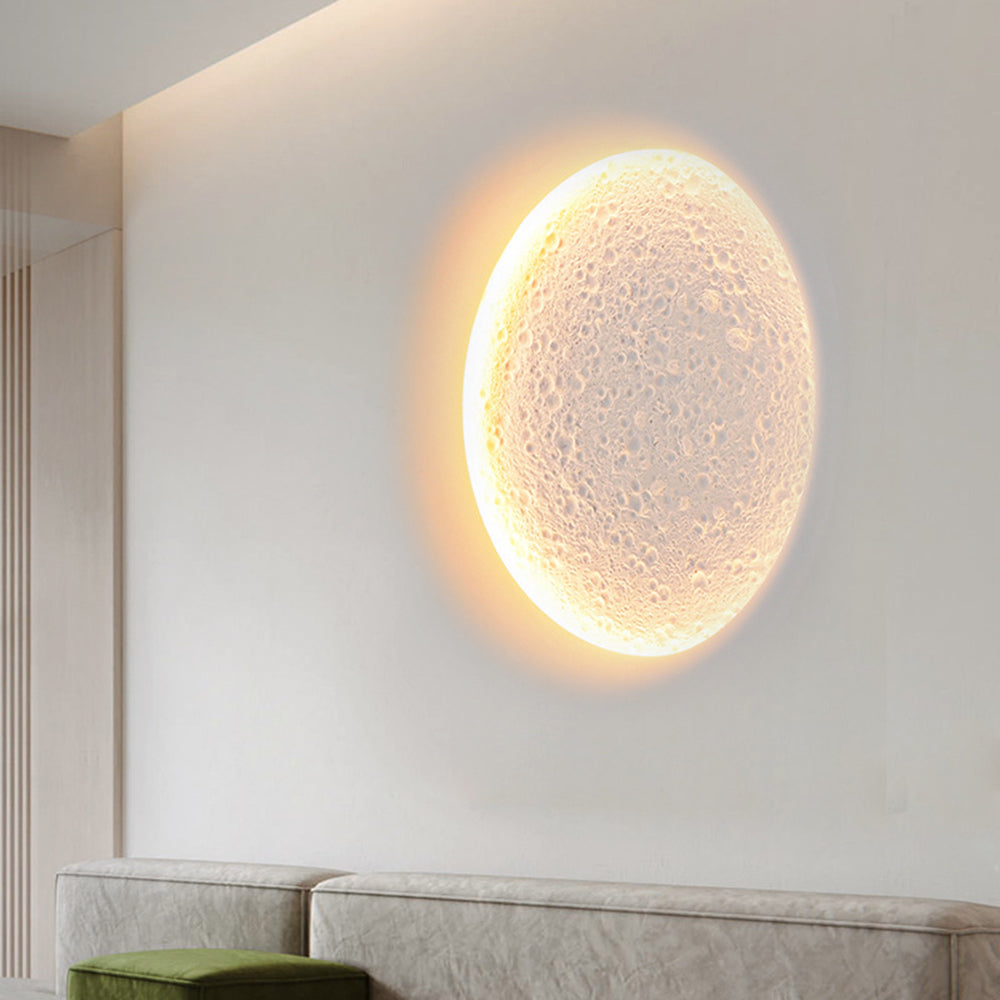 Aria Decorative Moon Metal/Gypsum Wall Lamp, White - Neutral Decor