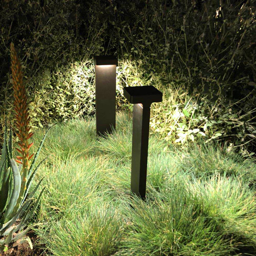 Ray Modern Metal T-Shaped Solar Outdoor Path Light, Black - Neutral Decor