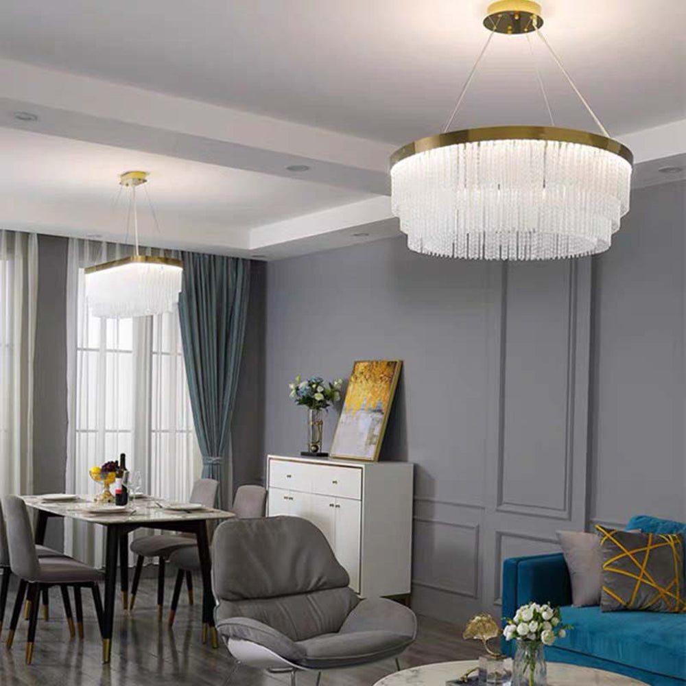 Kristy Modern Spiral Crystal Ring /Rectangle Chandelier, Gold - Neutral Decor