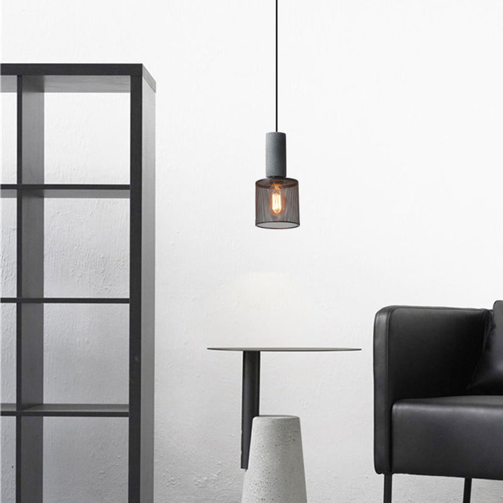 Xenith Industrial Cylindrical Pendant Light, Cement/Metal-Neutral Decor