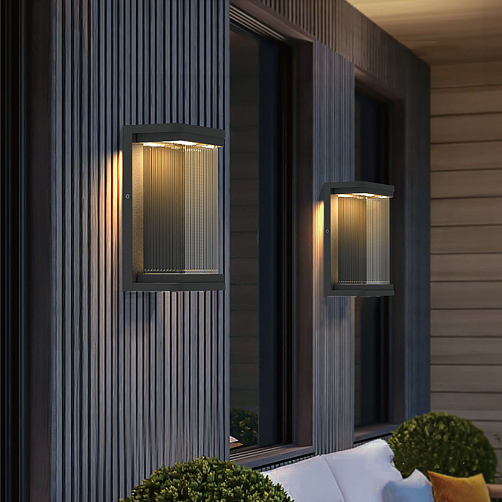 Ray Minimalist Rectangular Glass Outdoor Wall Lamp, Black - Neutral Decor