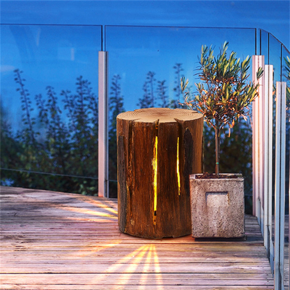Ray Natural Column Wood Outdoor Floor Lamp Table - Neutral Decor