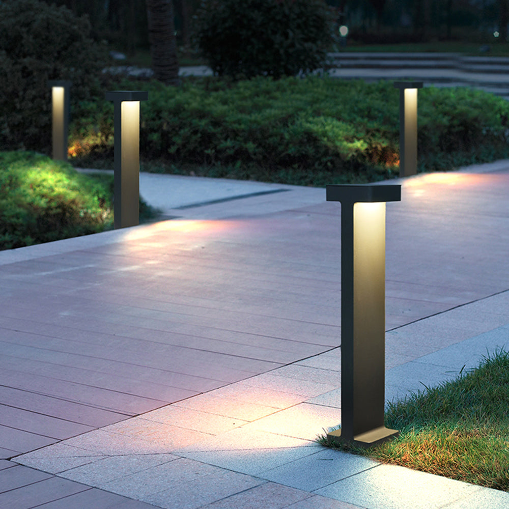 Ray Modern Metal T-Shaped Solar Outdoor Path Light, Black - Neutral Decor