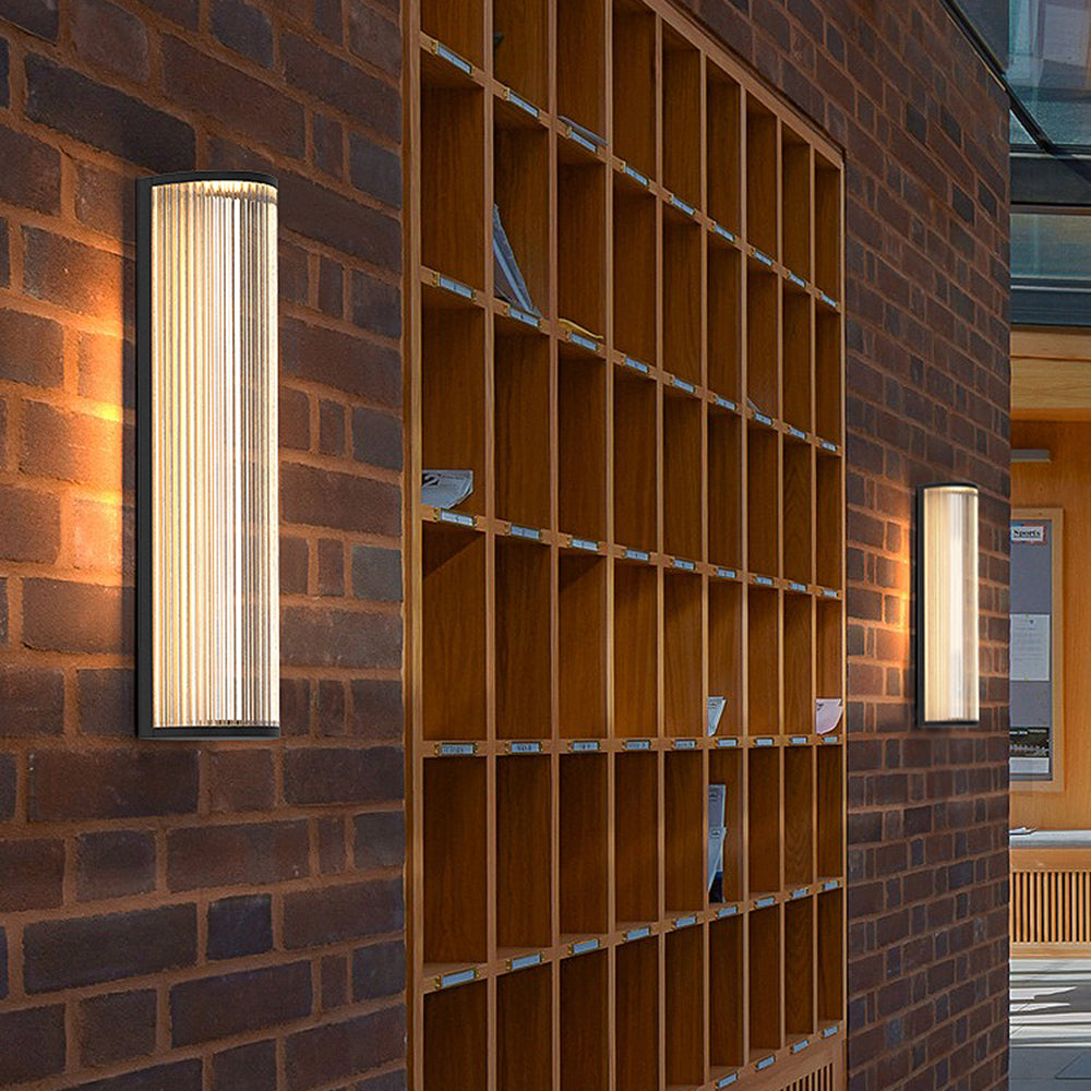 Ray Modern Semi-Cylindrical Outdoor Metal/Acrylic Wall Lamp, Clear/Black - Neutral Decor