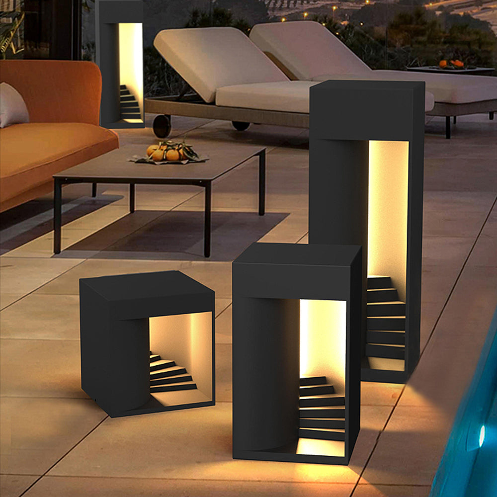 Ray Minimalist Waterproof Cuboid Rechargeable/Solar Lamp de Table, Black/White - Neutral Decor