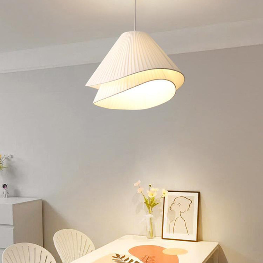 Ritta Minimalist Double Overlap Fabric LED Pendant Light, White - Neutral Decor