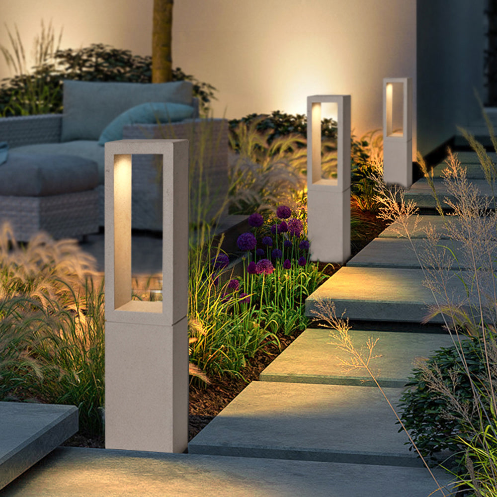 Ray Modern Metal Rectangular Hollow Outdoor Path Light, Gray - Neutral Decor