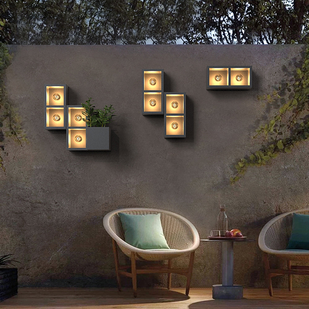 Ray Modern Cube Square Metal/Glass Outdoor Wall Lamp, Black - Neutral Decor