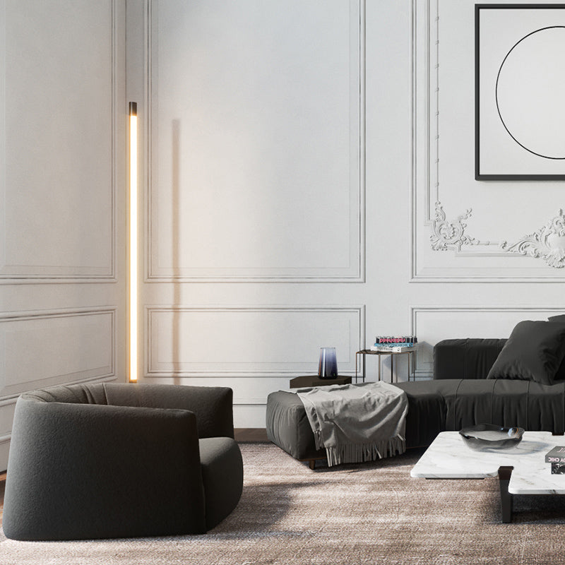 Edge Minimalist Linear Floor Lamp, Black/Gold, Metal/Marble - Neutral Decor