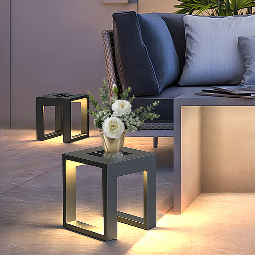 Ray Simple Hollow Cube Metal/Acrylic Outdoor Floor Lamp, Black - Neutral Decor