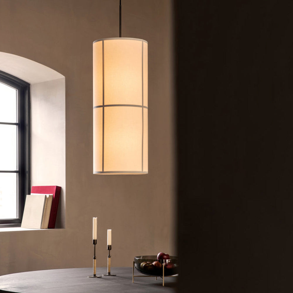 Ritta Cylinder Pendant Light, Lantern, Fabric, Japanese - Neutral Decor