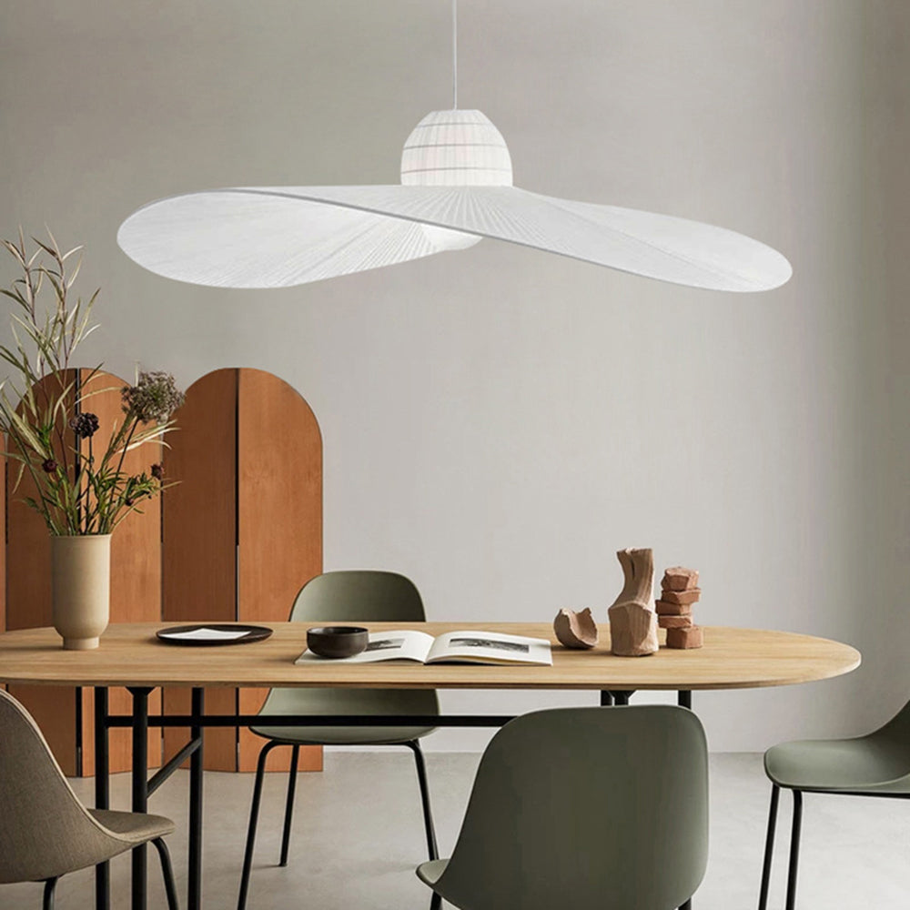 Ritta Modern Woven Wide-Brimmed Hat Shape Metal/Fabric Pendant Light, Black/White - Neutral Decor