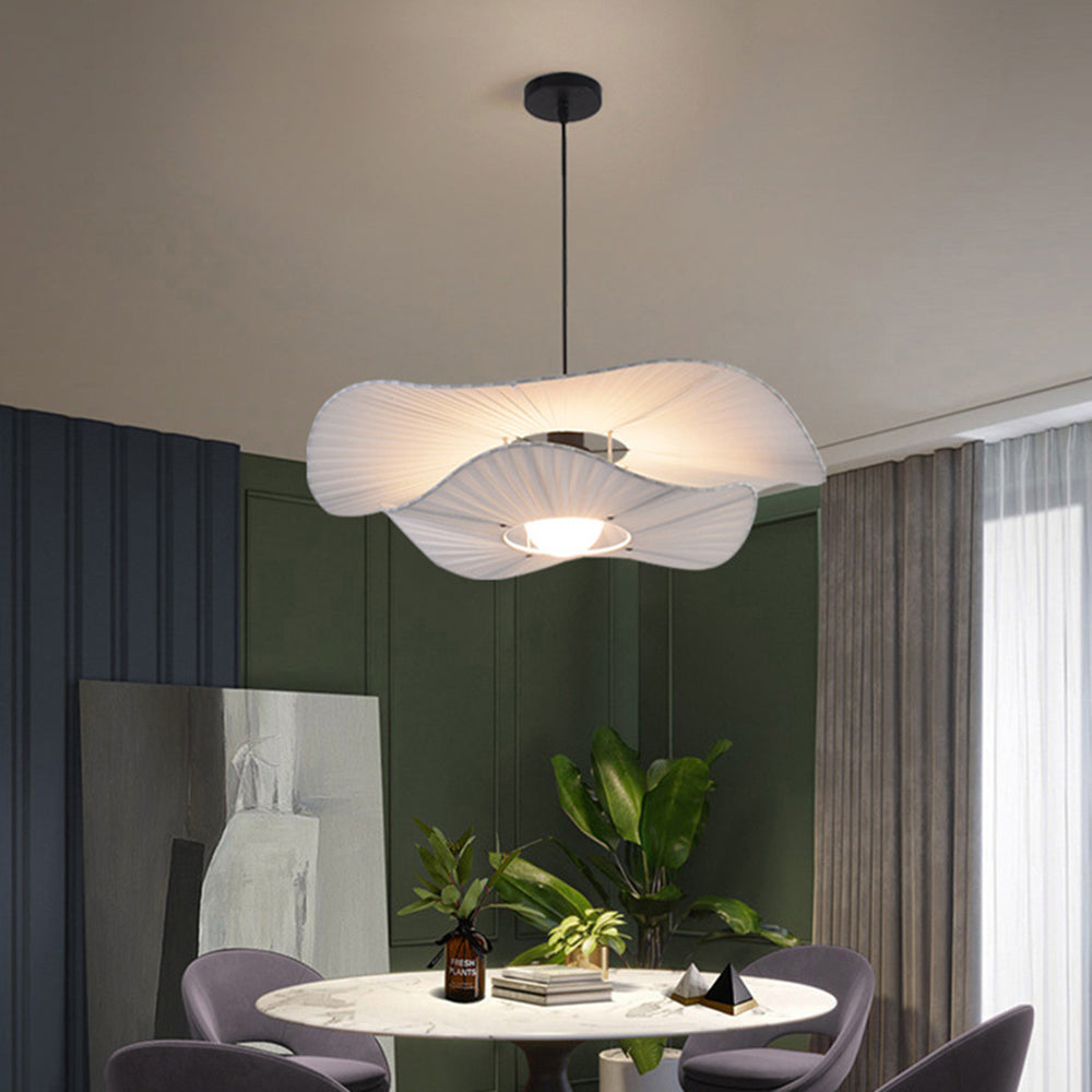 Ritta Modern Nordic Cloth/Metal Shell Pendant Light, White - Neutral Decor