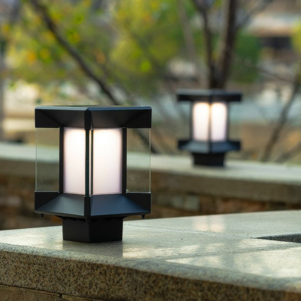 Ray Modern Rectangular Metal Glass Outdoor Lamp, Black/Black-Gold - Neutral Decor