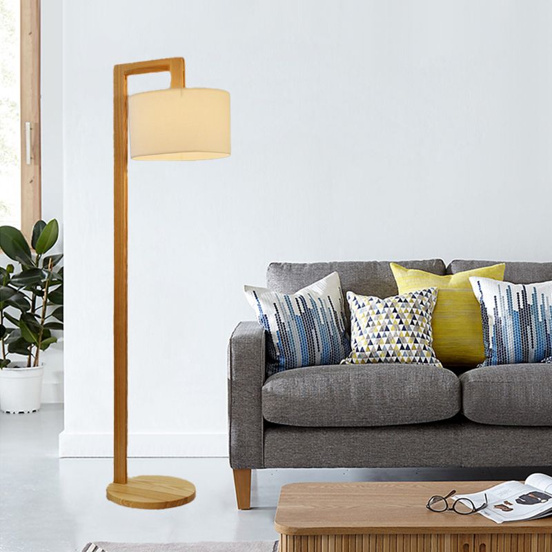 Ozawa Japanese Right Angle Arm Floor Lamp, Beige, Wood/Fabric - Neutral Decor