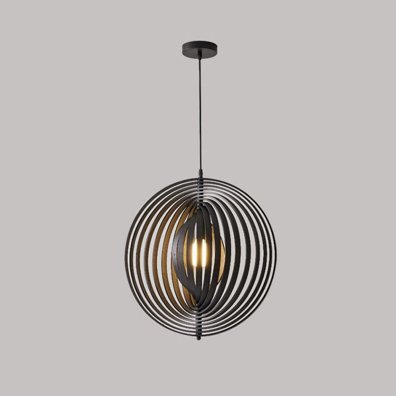 Muto Japanese LED Pendant Light Black/Gold Wood Bedroom/Bar - Neutral Decor
