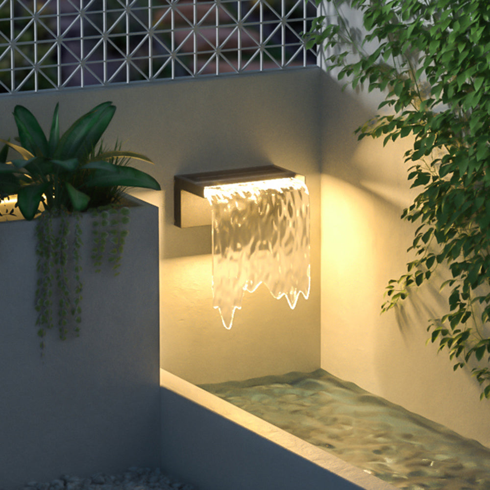 Ray Modern Minimalist Water Texture Metal/Acrylic Solar Waterproof Outdoor Wall Lamp, Black - Neutral Decor