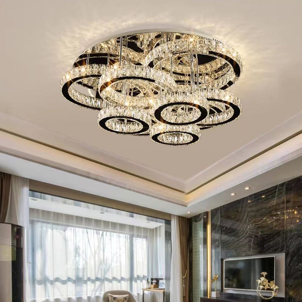 Kristy Modern Multi Ring Metal And Crystal Pendant Light - Neutral Decor