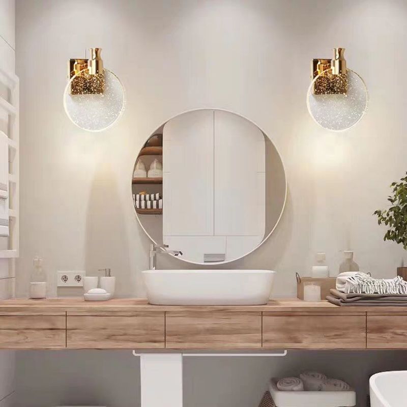 Kristy Modern Round Crystal Vanity Wall Lamp, Gold/Chrome - Neutral Decor
