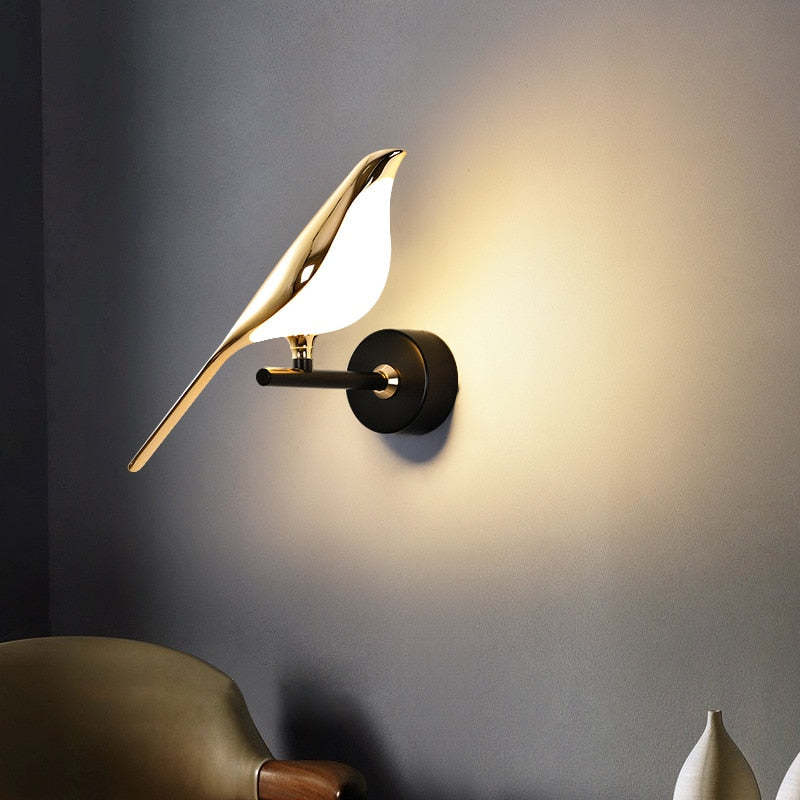 Arisha Minimalist Magpie Bird Metal Wall Lamp, Bedroom - Neutral Decor