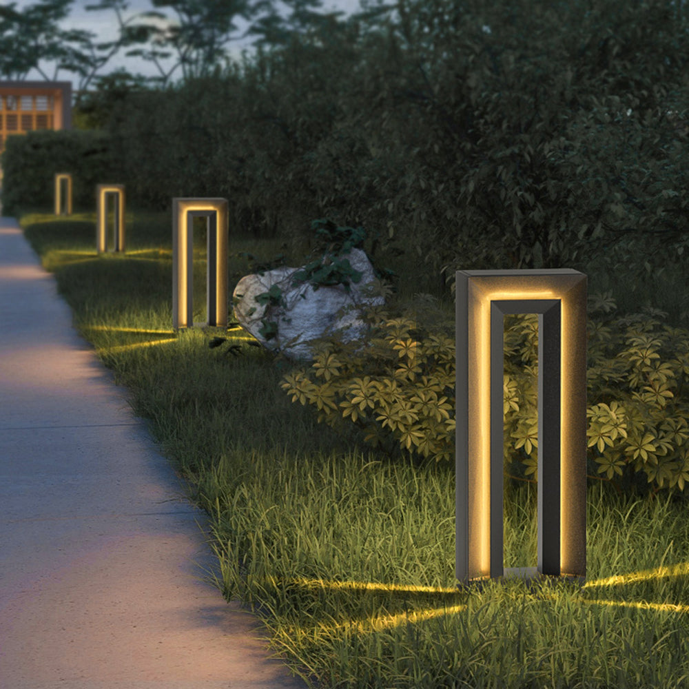 Ray Modern Metal Hollow Rectangular Solar Outdoor Path Light, Black - Neutral Decor