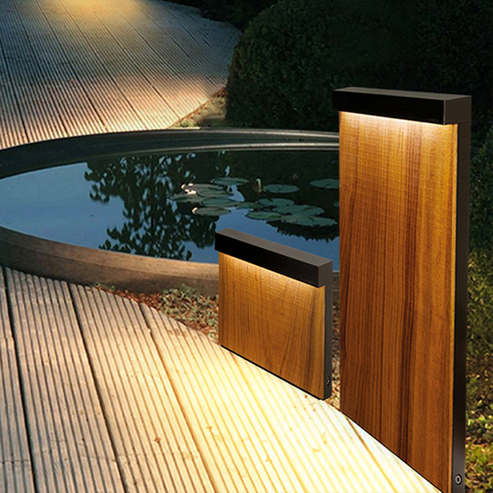 Ray Modern Metal Rectangular Outdoor Path Light, Wood - Neutral Decor