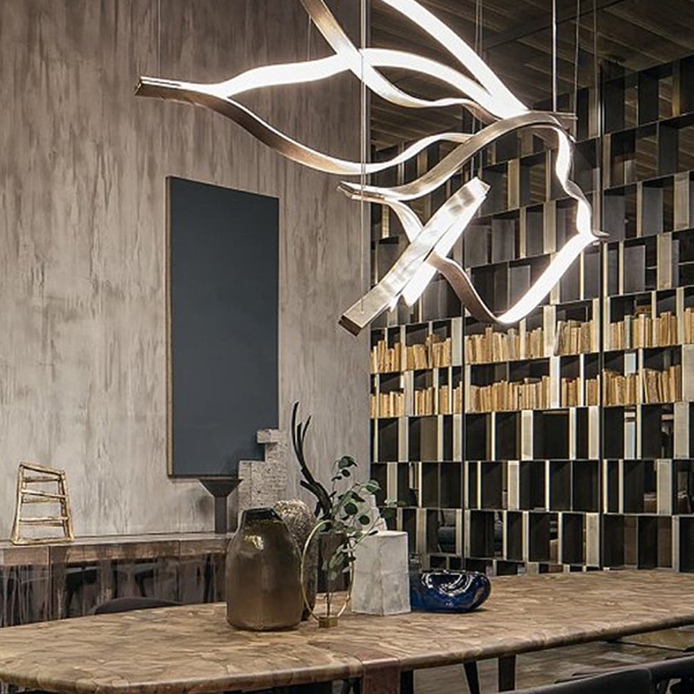 Arisha LED Linear Minimalist Wave Golden Leaf Shaped Pendant Light - Neutral Decor