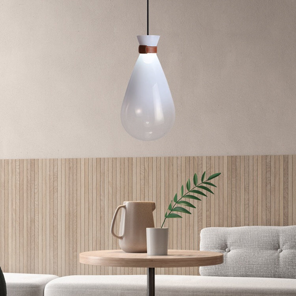Valentina Minimalist Teardrop Shaped Glass Pendant Light, Smoke Gray/White - Neutral Decor