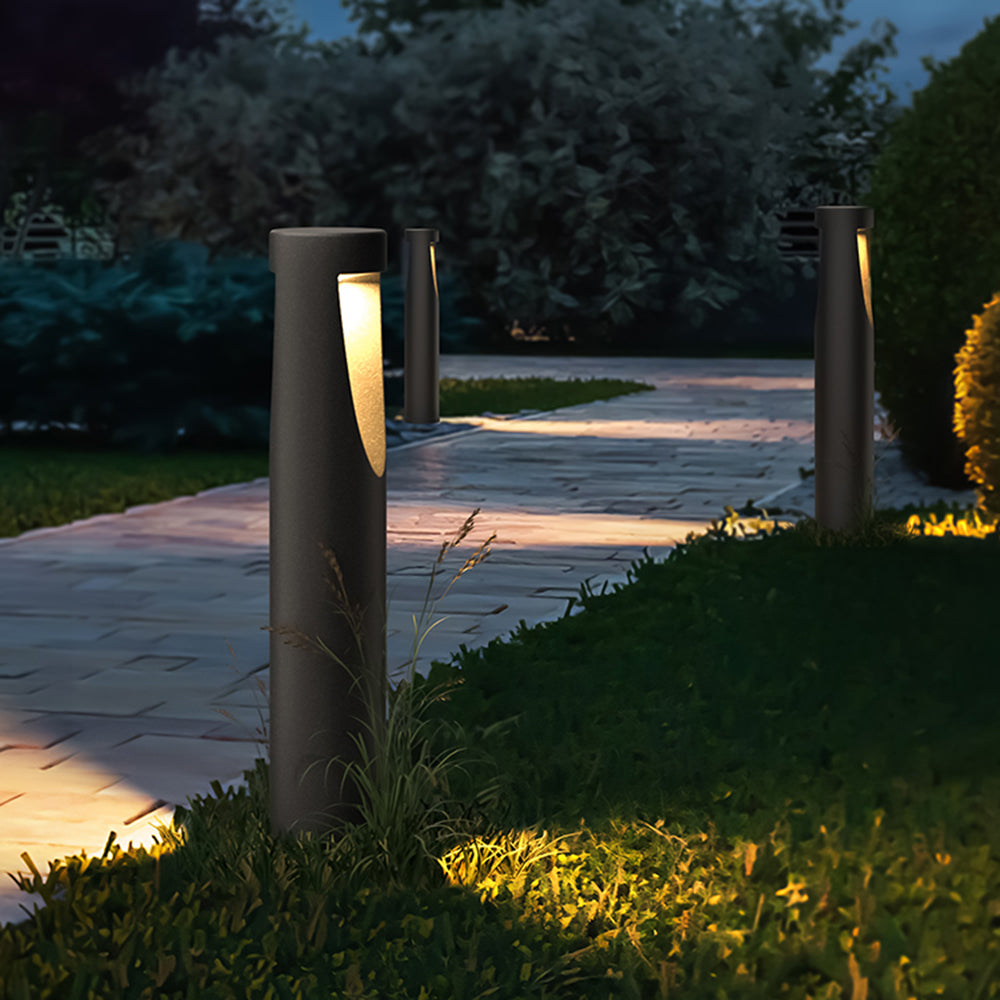 Ray Contemporary Metal Cylindrical Hollow Outdoor Path Light, Black - Neutral Decor
