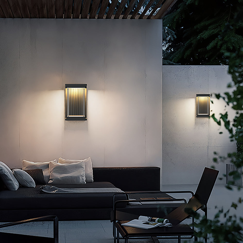 Ray Minimalist Rectangular Glass Outdoor Wall Lamp, Black - Neutral Decor