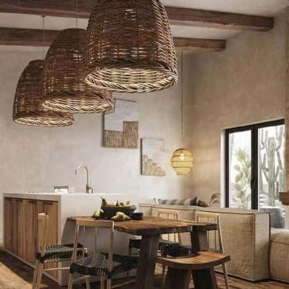 Muto Vintage Rustic LED Pendant Light Rattan Living Room Bedroom - Neutral Decor