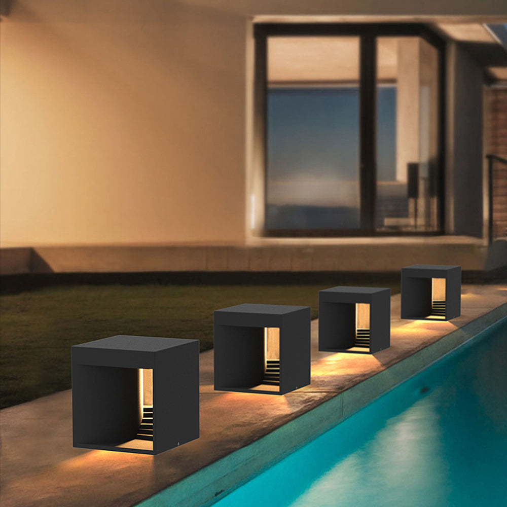 Ray Minimalist Waterproof Cuboid Rechargeable/Solar Lamp de Table, Black/White - Neutral Decor