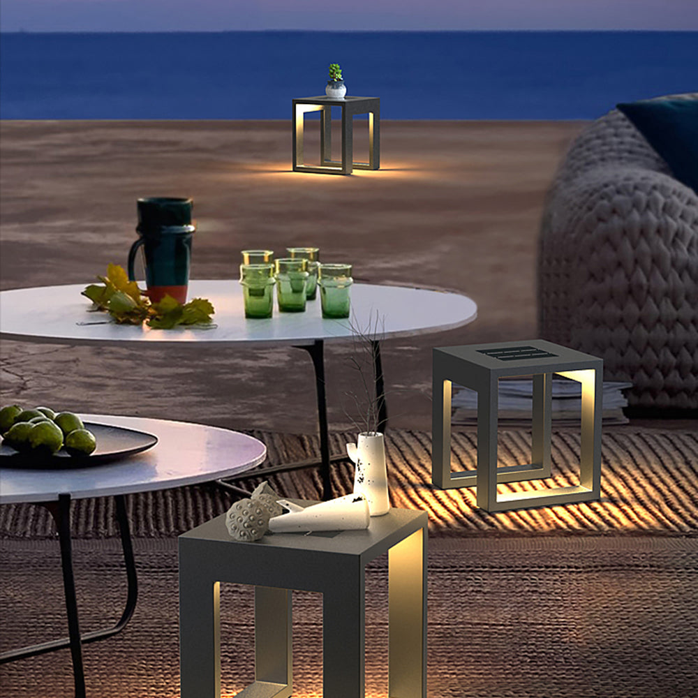 Ray Simple Hollow Cube Metal/Acrylic Outdoor Floor Lamp, Black - Neutral Decor