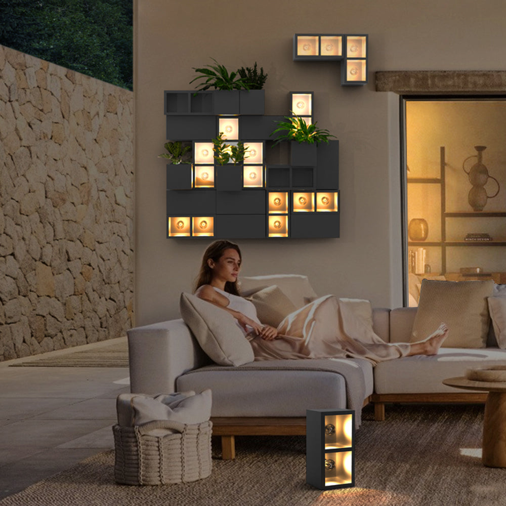 Ray Modern Cube Square Metal/Glass Outdoor Wall Lamp, Black - Neutral Decor