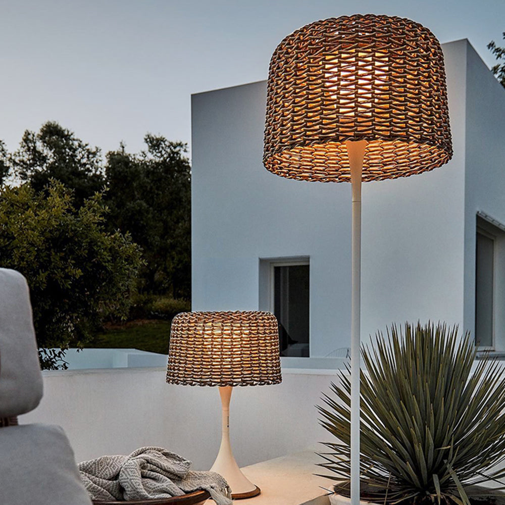 Ritta Waterproof Outdoor Floor Lamp, Rattan，Balcony/Terrace - Neutral Decor