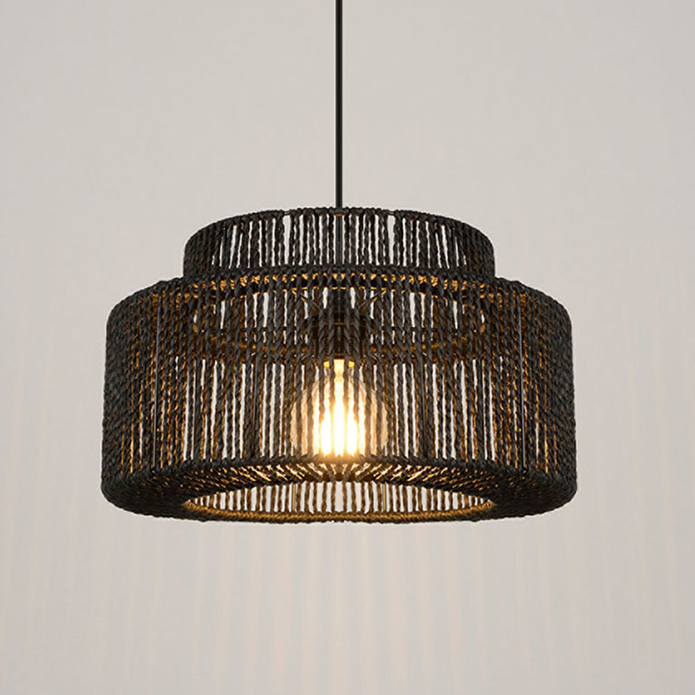 Muto Farmhouse Retro Rustic Drum Hanging Pendant Light, Black - Neutral Decor